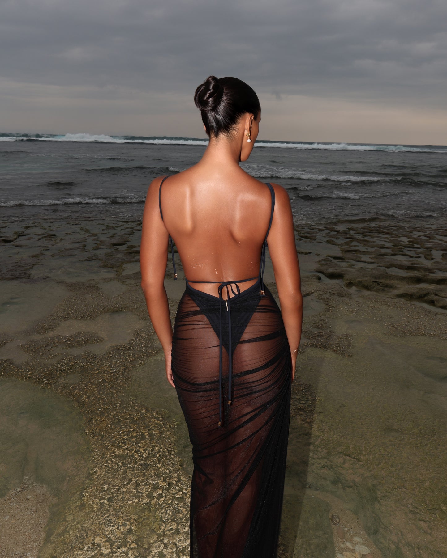 MESH MAXI DRESS WITH BODYSUIT BLACK
