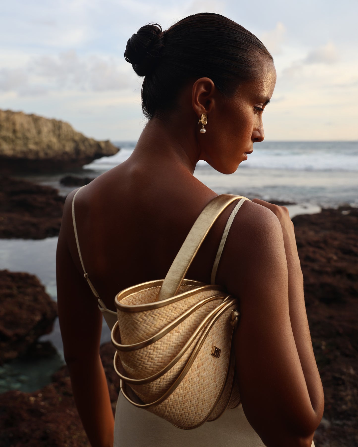 LYCRA STRAPPY DRESS WITH FISHING HOOK METALLIC MILK