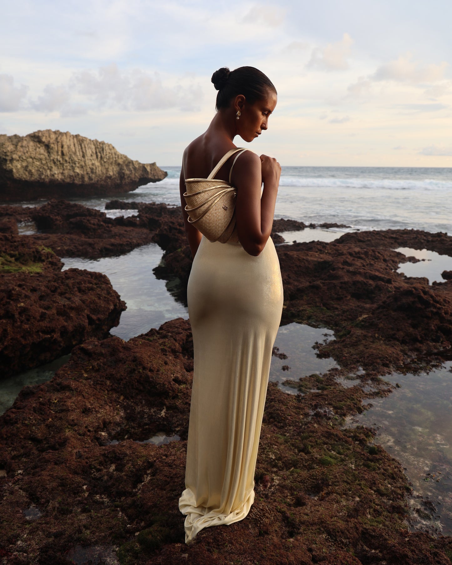 LYCRA STRAPPY DRESS WITH FISHING HOOK METALLIC MILK