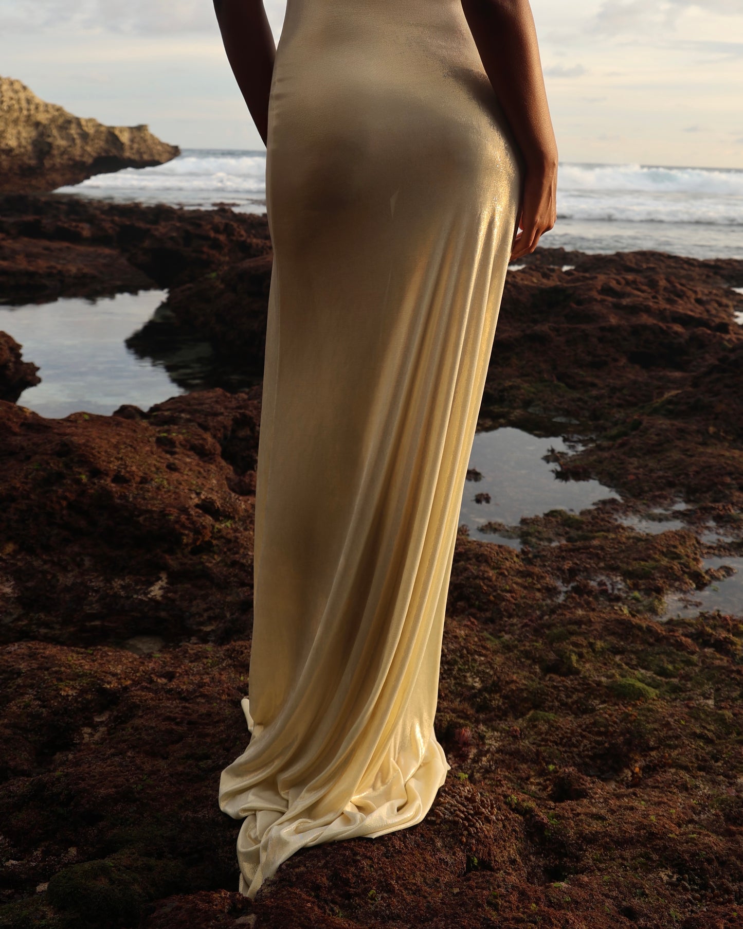 LYCRA STRAPPY DRESS WITH FISHING HOOK METALLIC MILK