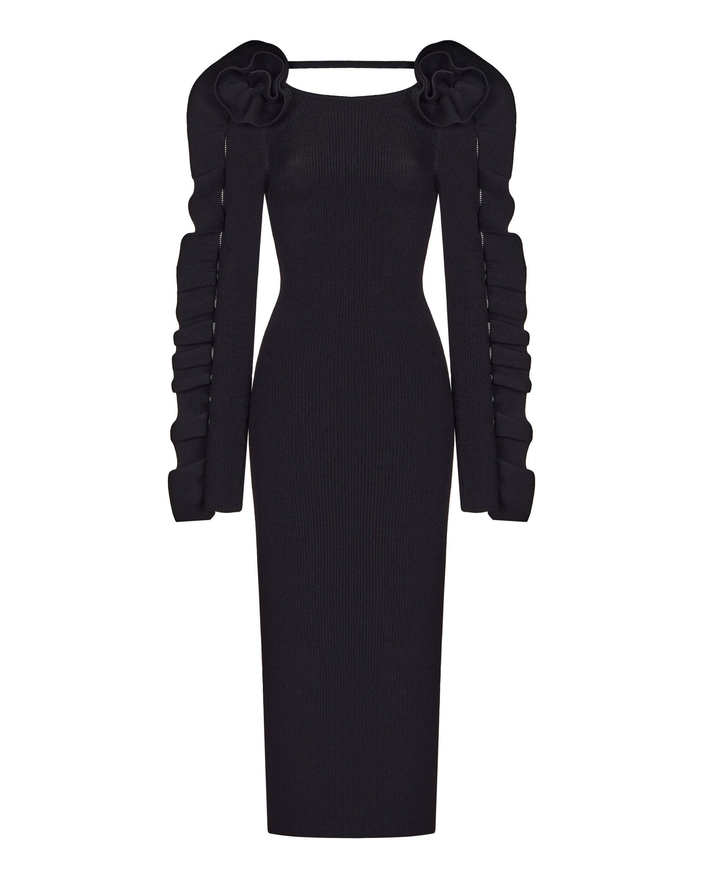 COUTURE KNITTED DRESS WITH ROUCHES ON SLEEVES
