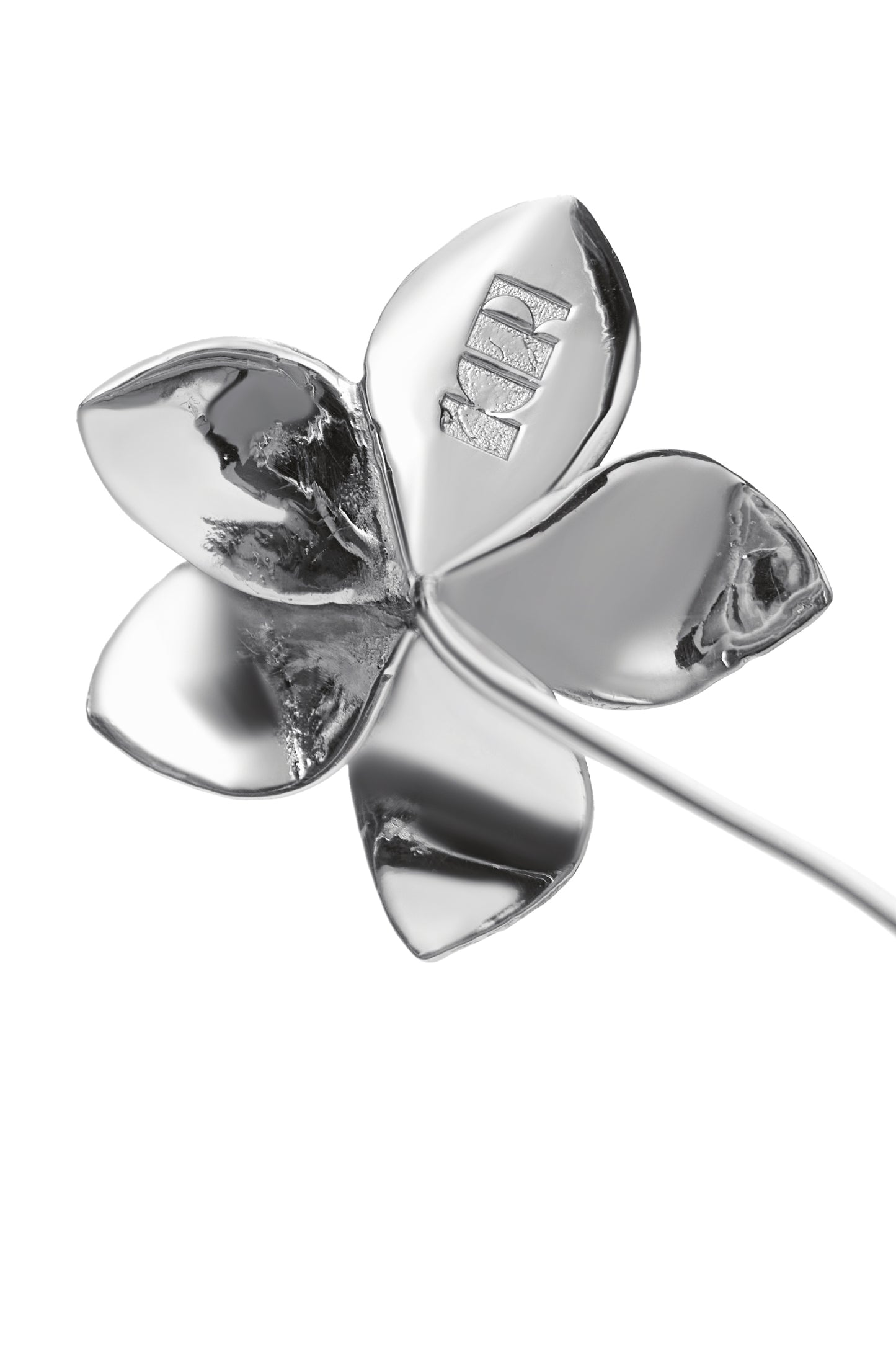 HANDMADE METAL NECKLACE WITH FRANGIPANI FLOWERS AND KR LOGO SILVER