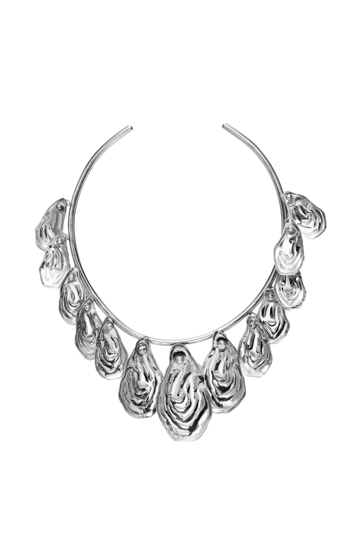 HANDMADE METAL NECKLACE WITH SMALL OYSTERS AND KR LOGO SILVER