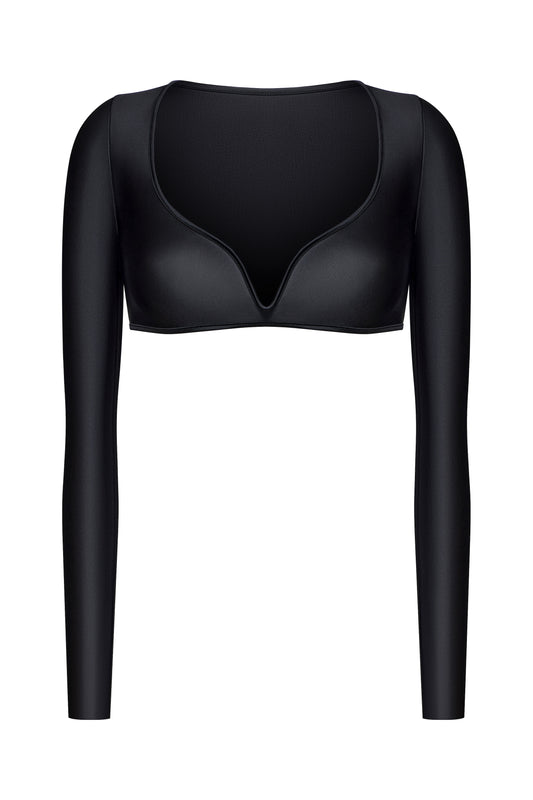 LYCRA THIN V-SHAPED NECKLINE CROP TOP COLOR BLACK