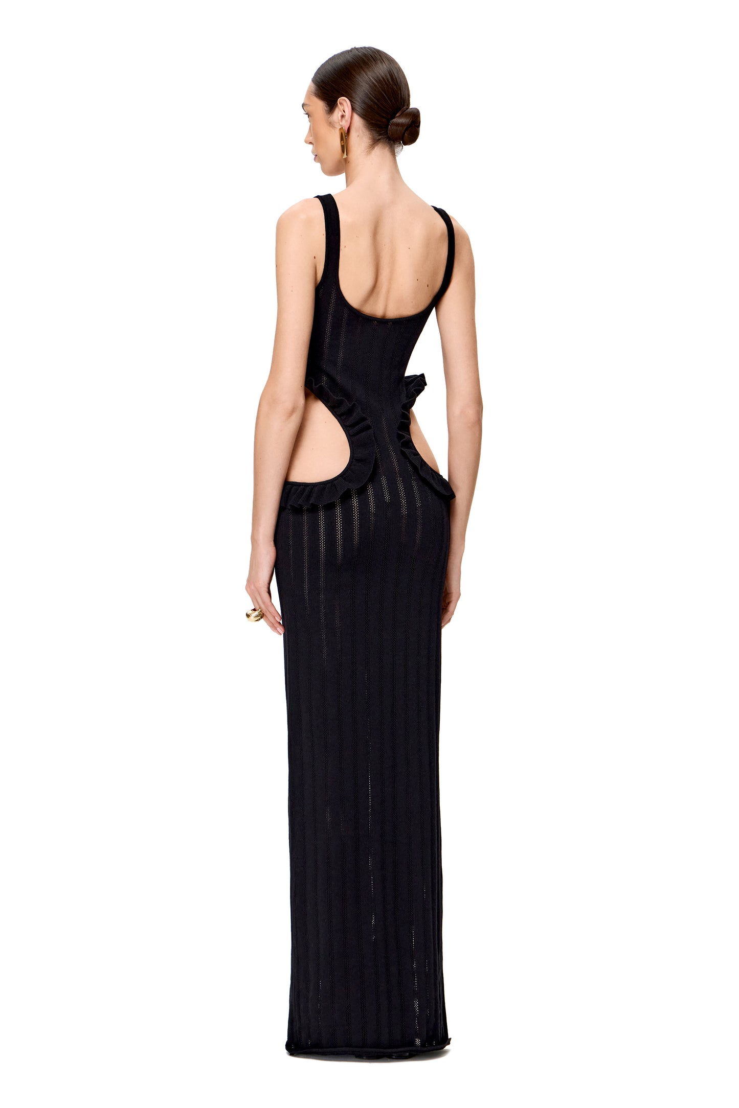 KNITTED COUTURE MAXI DRESS SIDE CUT-OUT COLOR BLACK