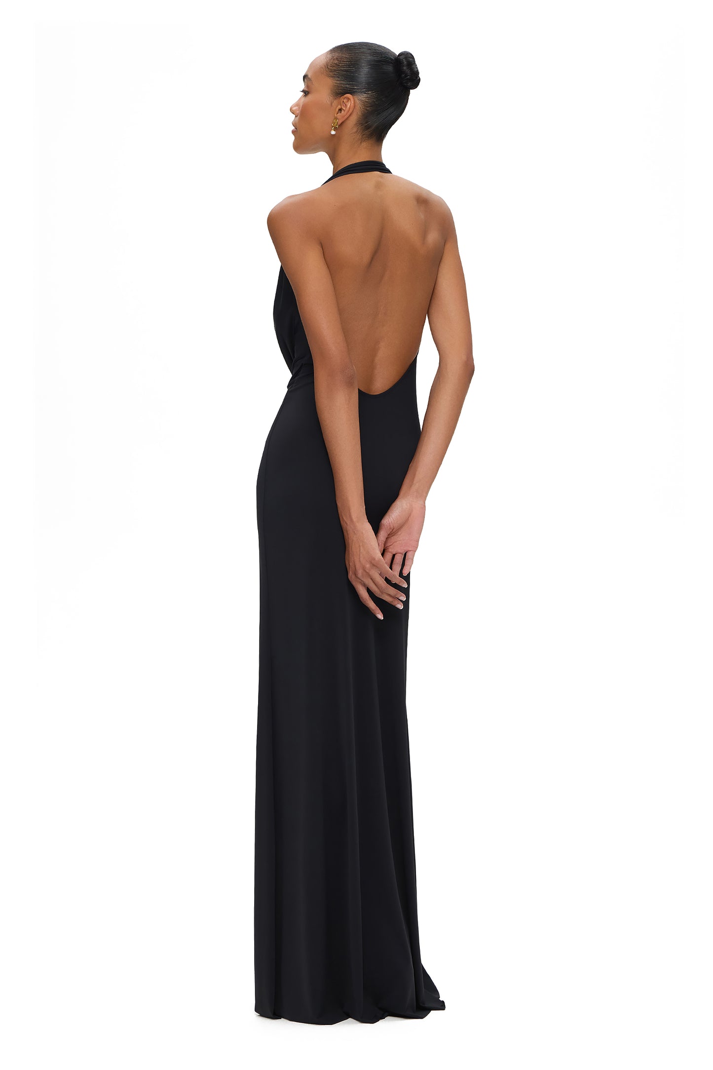 LYCRA MAXI DRESS WITH FISHING HOOK ON THE CHEST BLACK