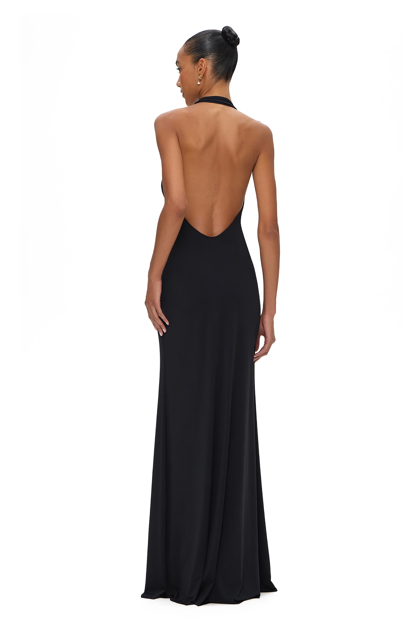 LYCRA MAXI DRESS WITH FISHING HOOK ON THE CHEST BLACK