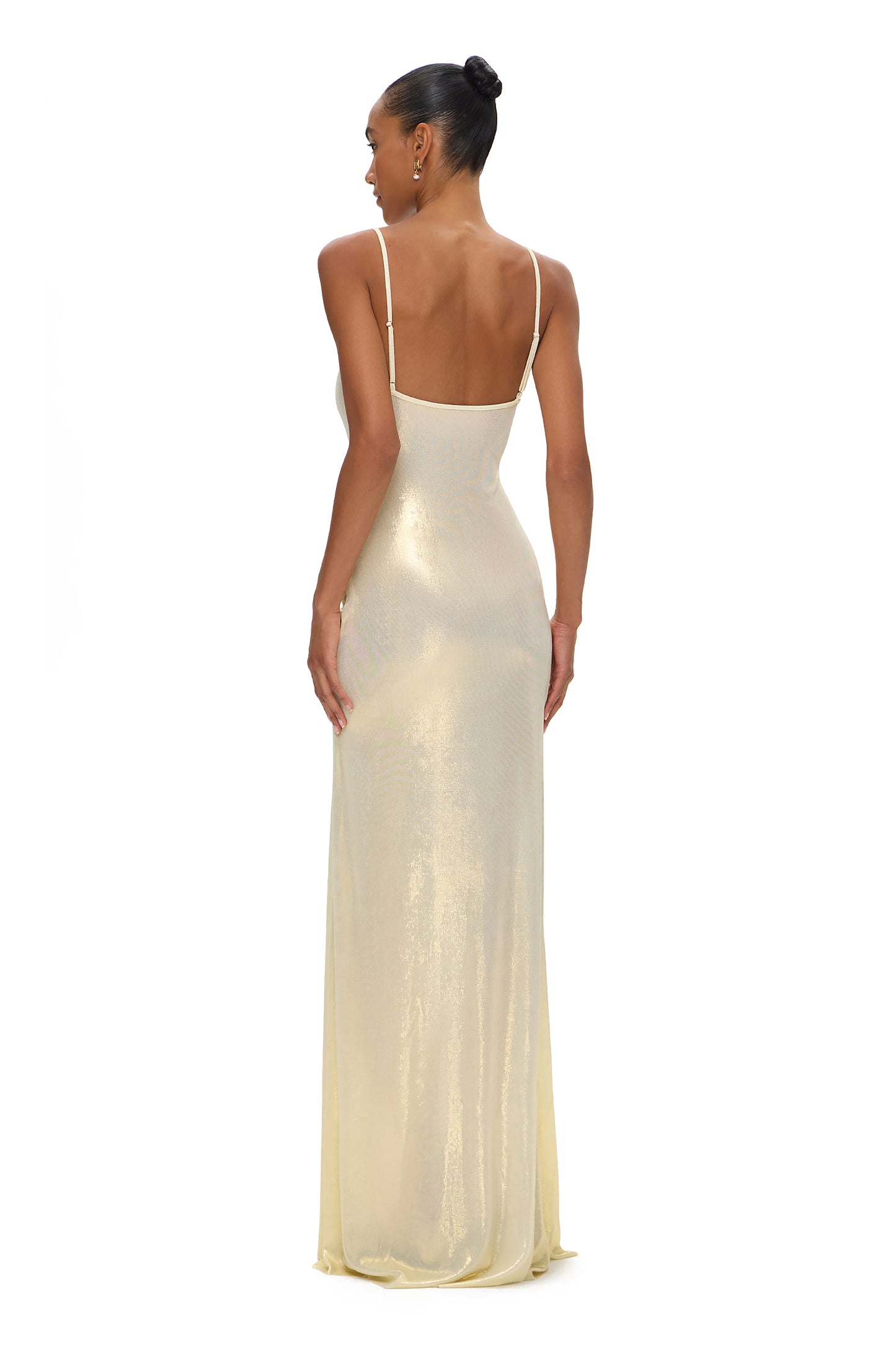 LYCRA STRAPPY DRESS WITH FISHING HOOK METALLIC MILK