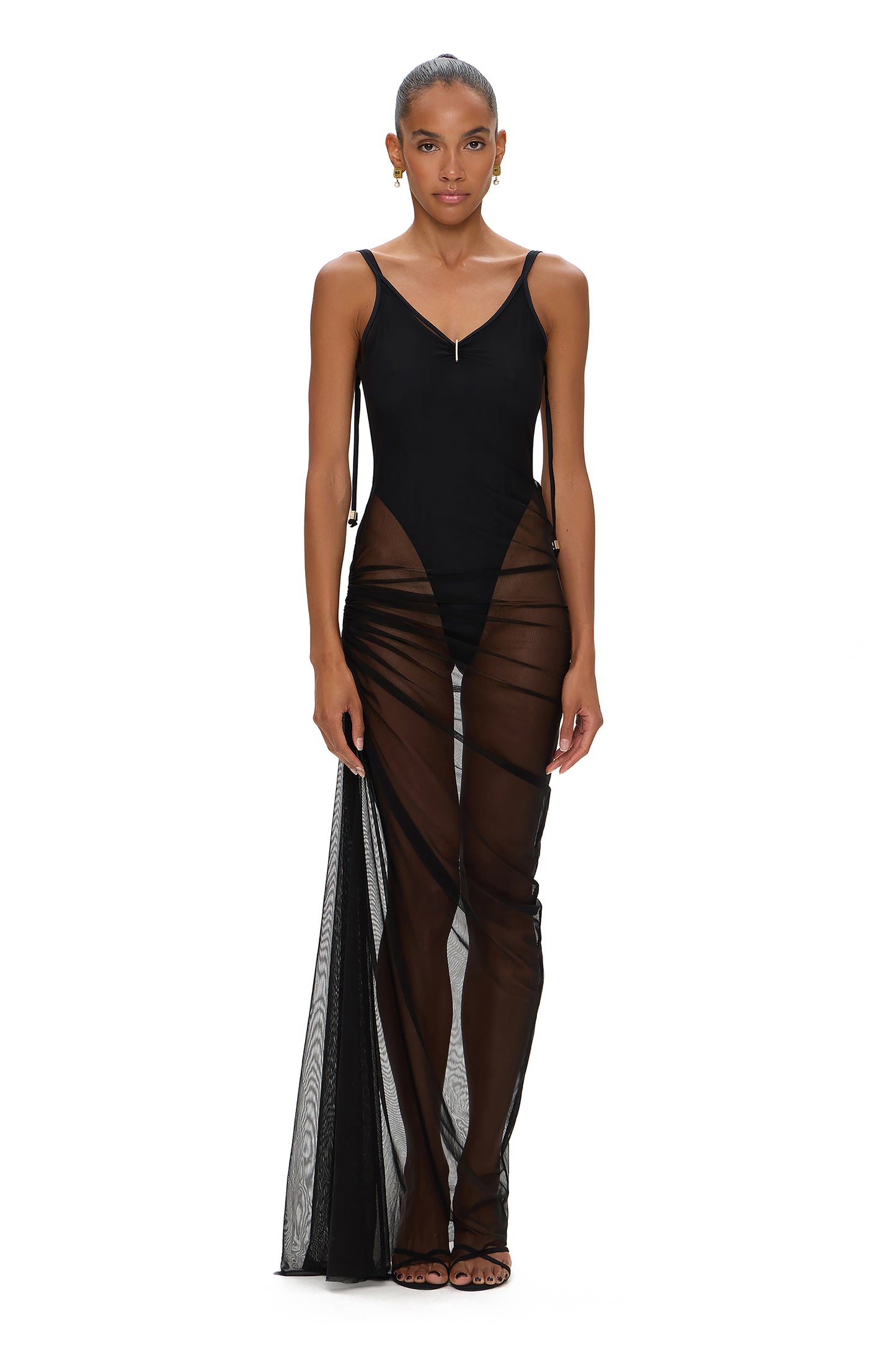 MESH MAXI DRESS WITH BODYSUIT BLACK
