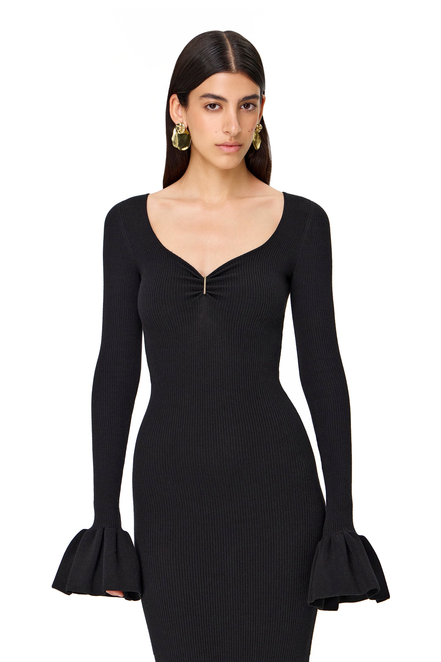 KNITTED DRESS WITH RUFFLES ON THE SLEEVES BLACK