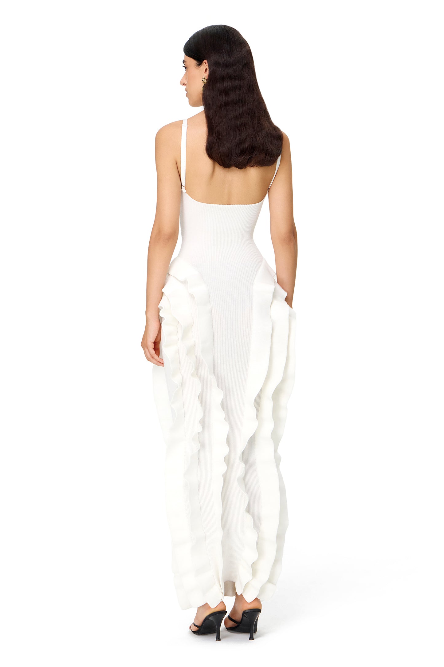 KNITTED MAXI DRESS COUTURE WITH RUFFLES ON THE HIPS WHITE