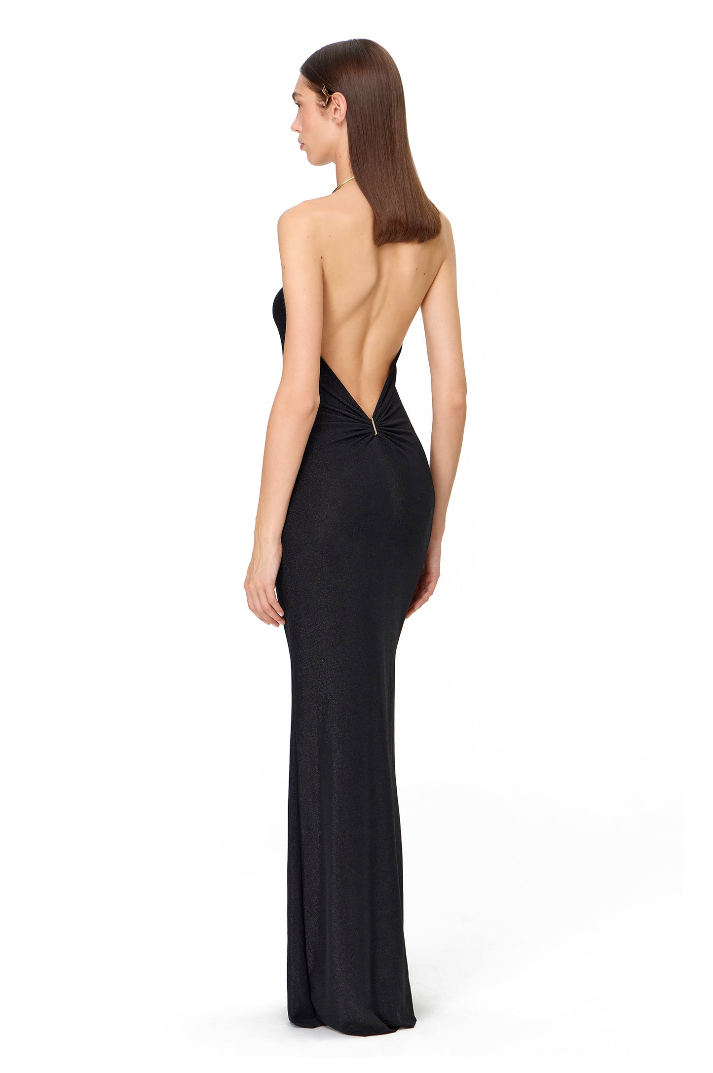 JERSEY MAXI DRESS METAL RING CHOCKER BLACK