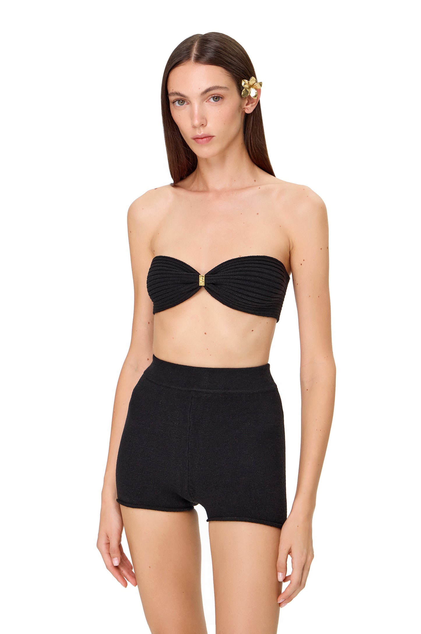 KNITTED MINI SHORTS BLACK
