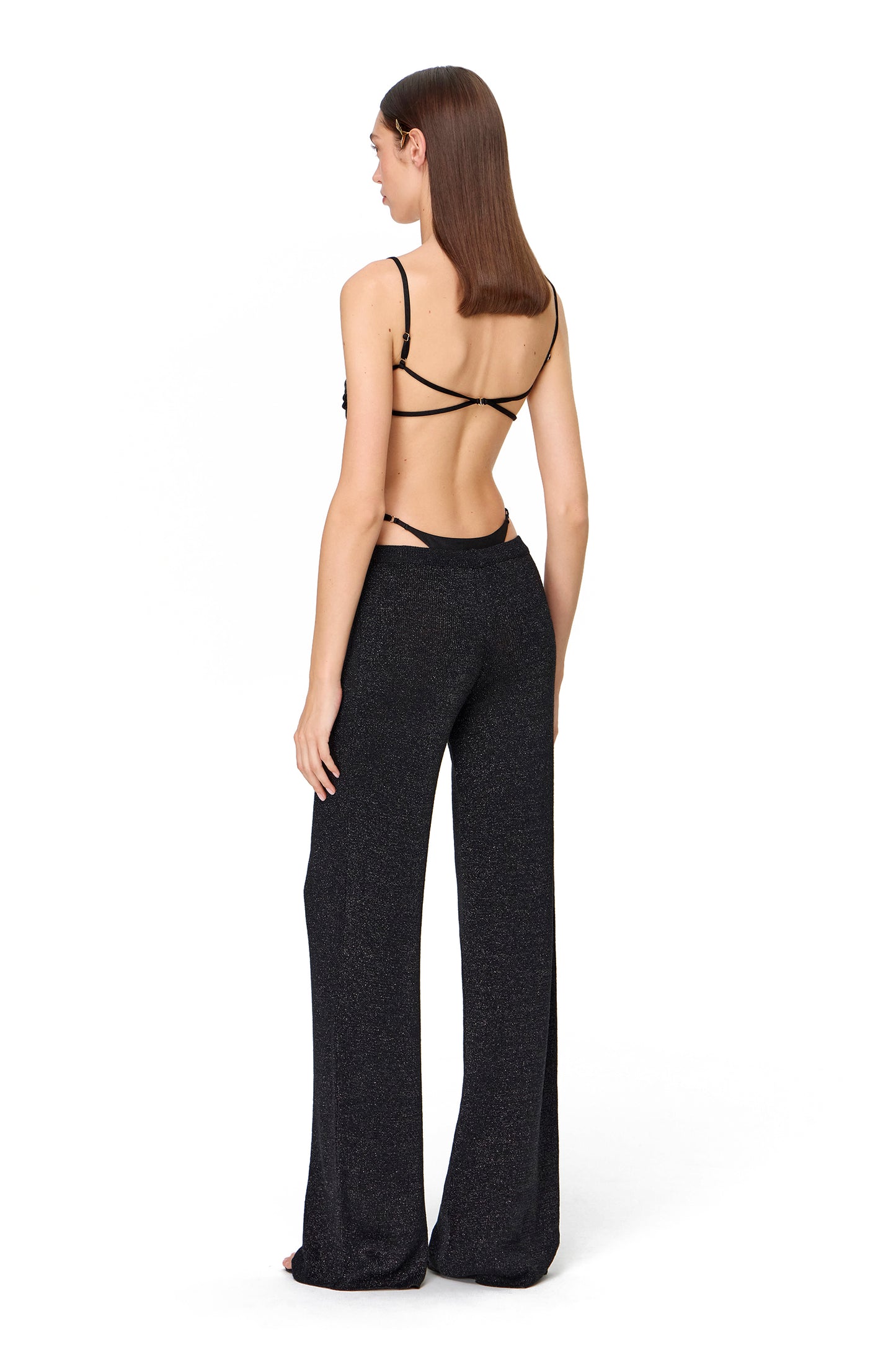 LONG STRAIGHT KNITTED LUREX PANTS ON ELASTIC BAND BLACK