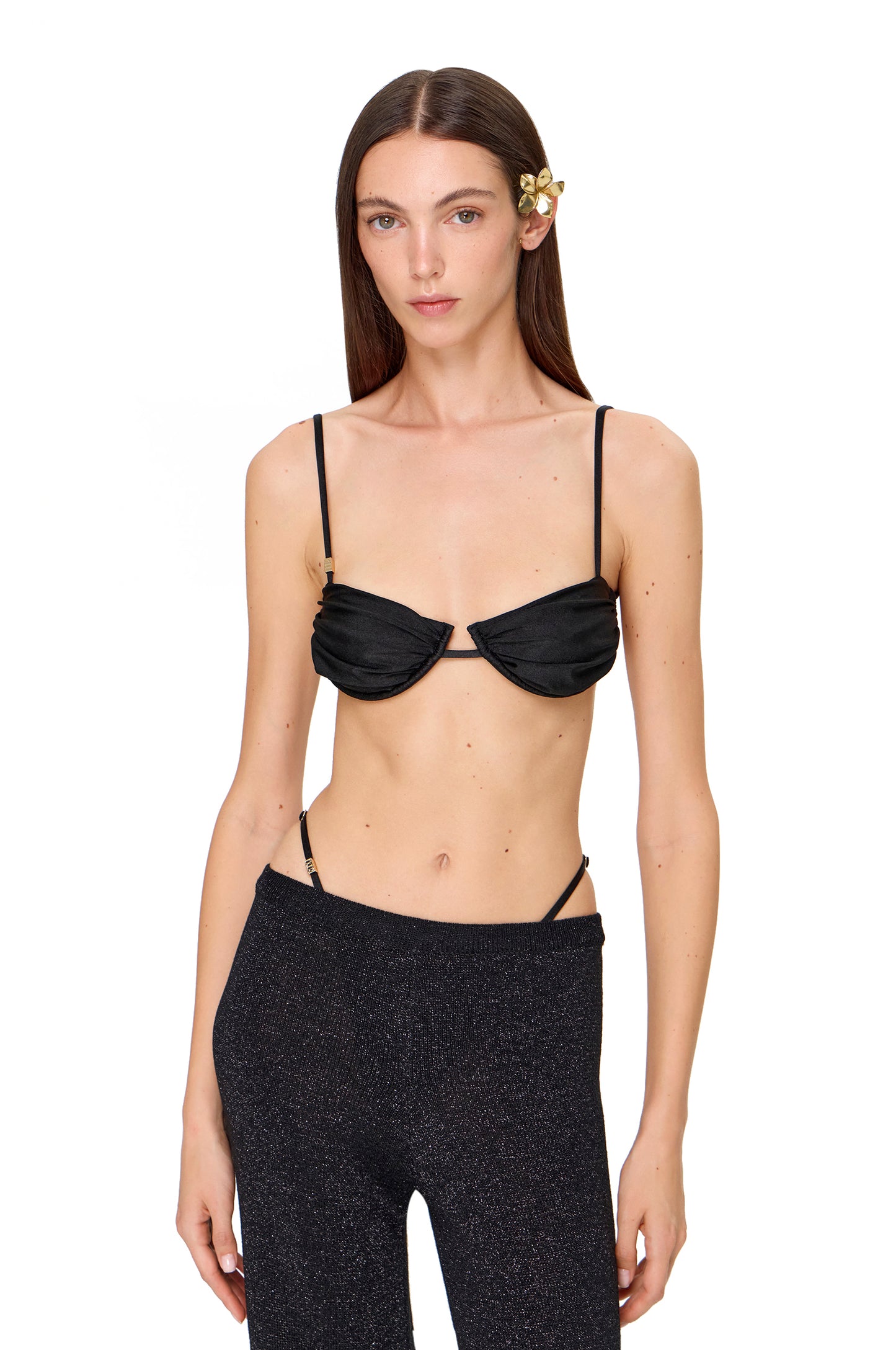 LONG STRAIGHT KNITTED LUREX PANTS ON ELASTIC BAND BLACK