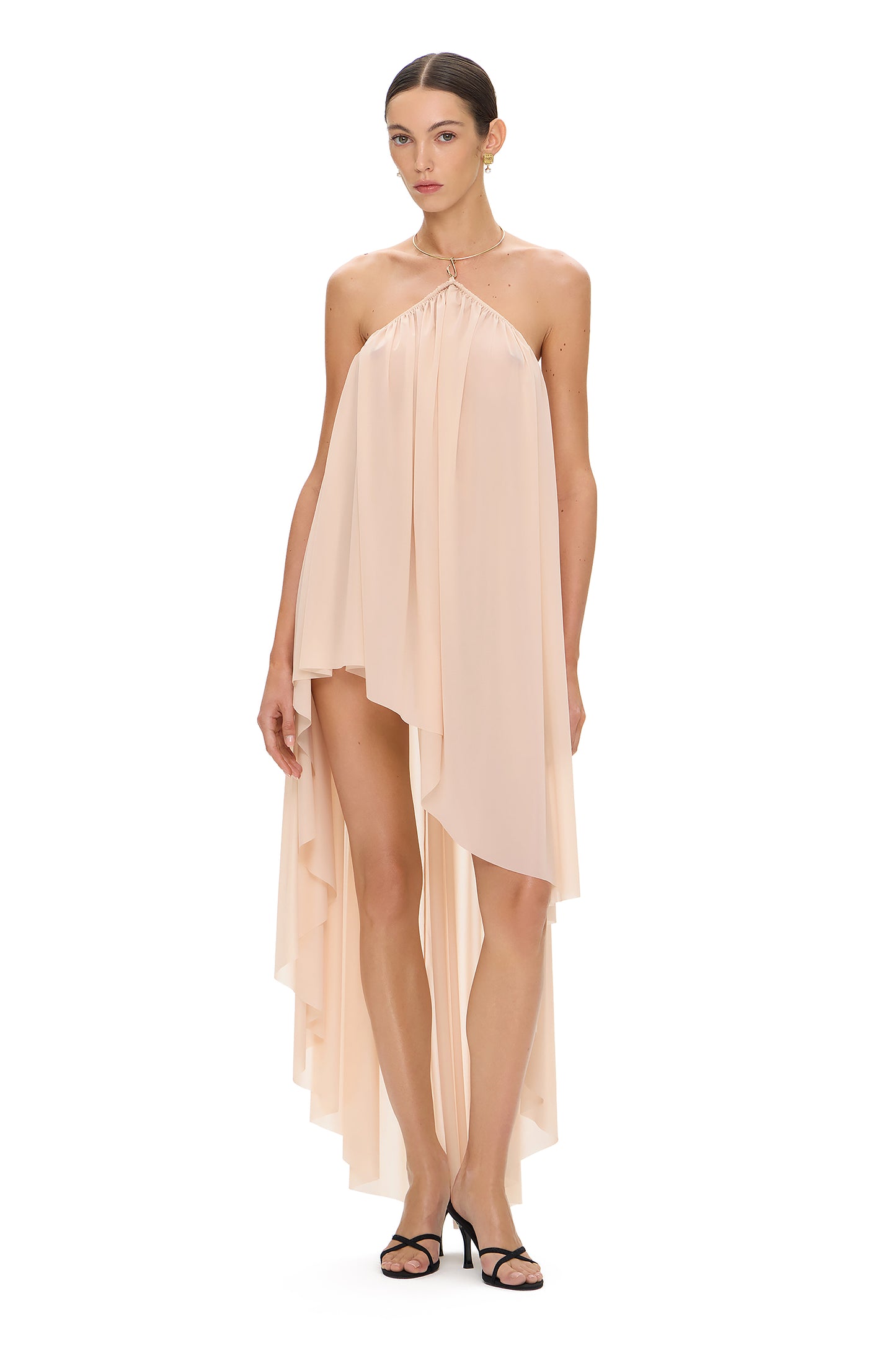 JERSEY ASYMMETRICAL DRESS WITH CHOKER HOOK BEIGE