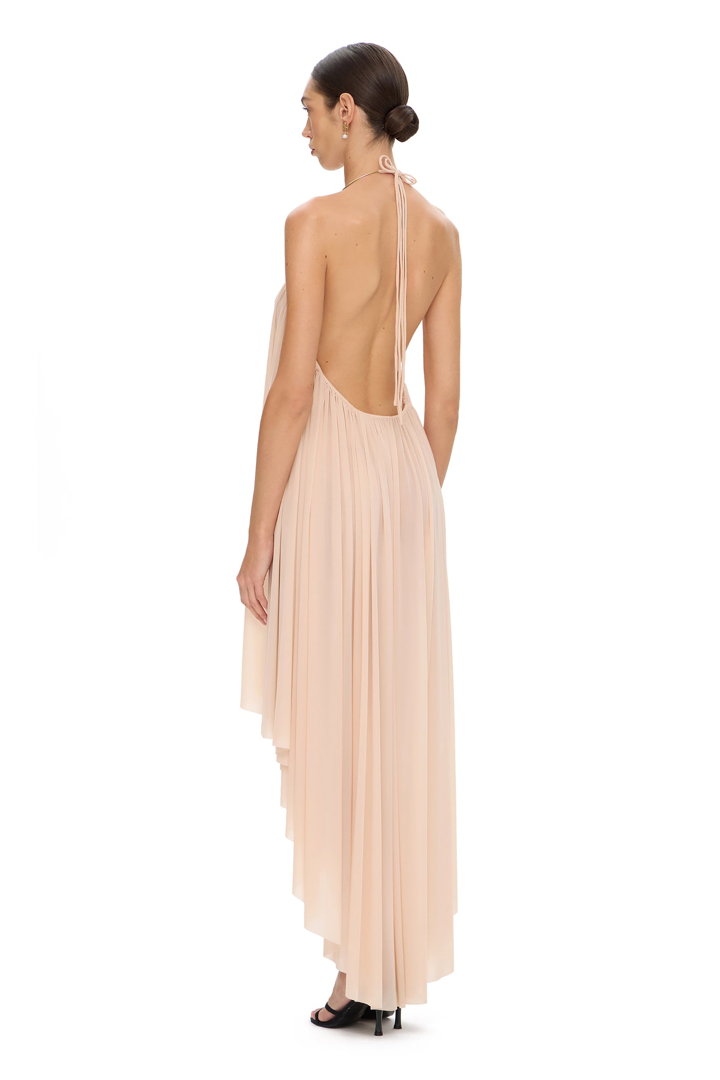 JERSEY ASYMMETRICAL DRESS WITH CHOKER HOOK BEIGE