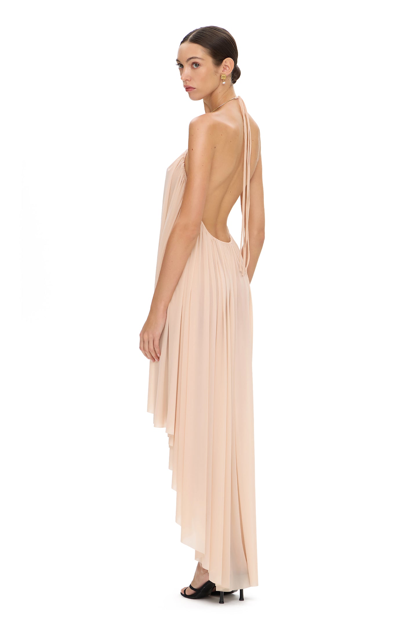 JERSEY ASYMMETRICAL DRESS WITH CHOKER HOOK BEIGE