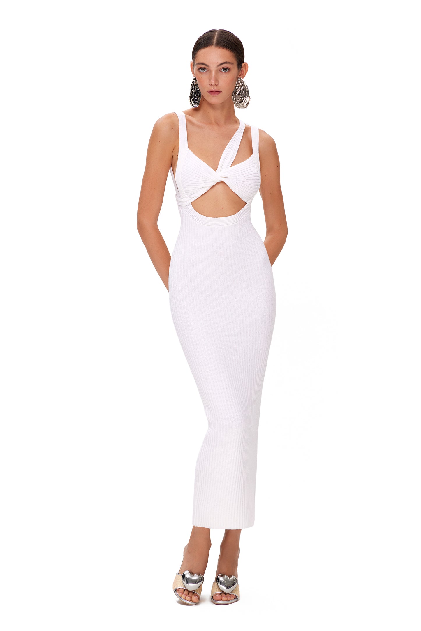 KNITTED LONG DRESS WITH TIE TOP AND OPEN BACK