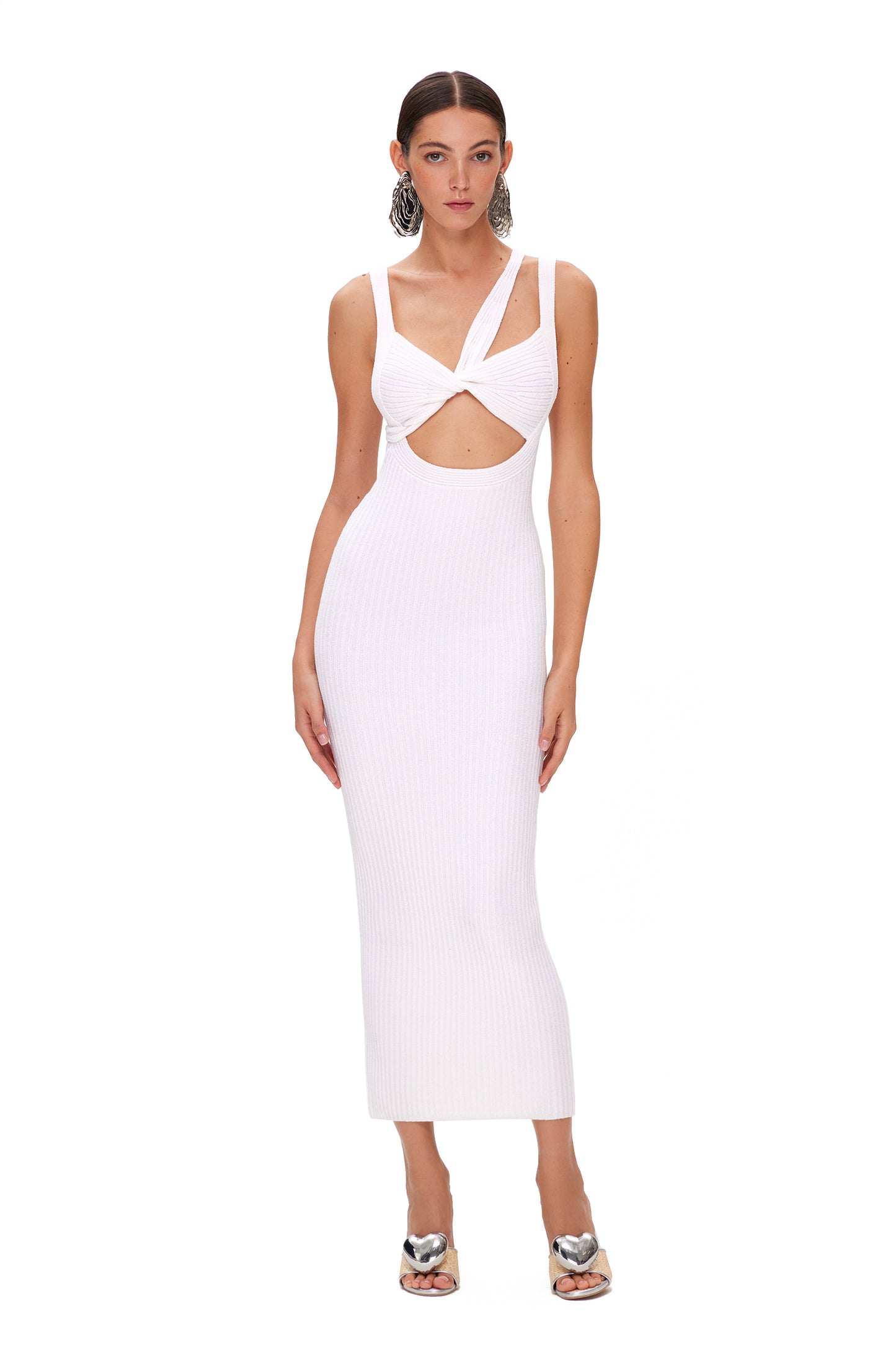 KNITTED LONG DRESS WITH TIE TOP AND OPEN BACK