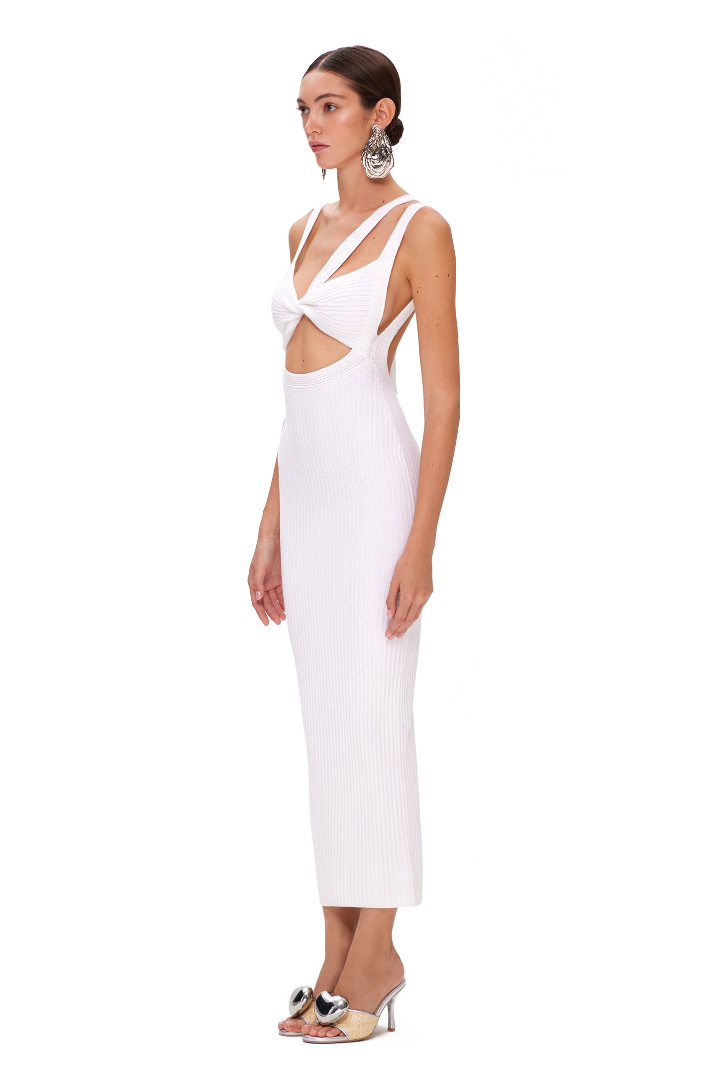 KNITTED LONG DRESS WITH TIE TOP AND OPEN BACK