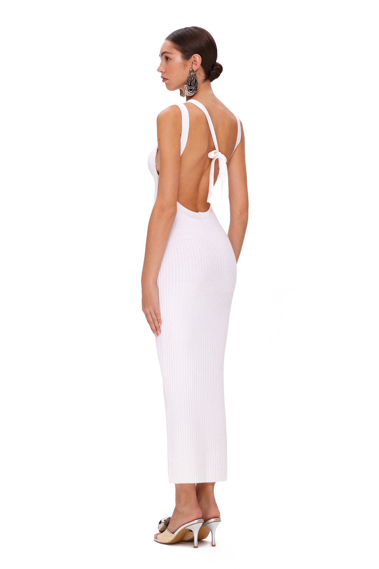 KNITTED LONG DRESS WITH TIE TOP AND OPEN BACK