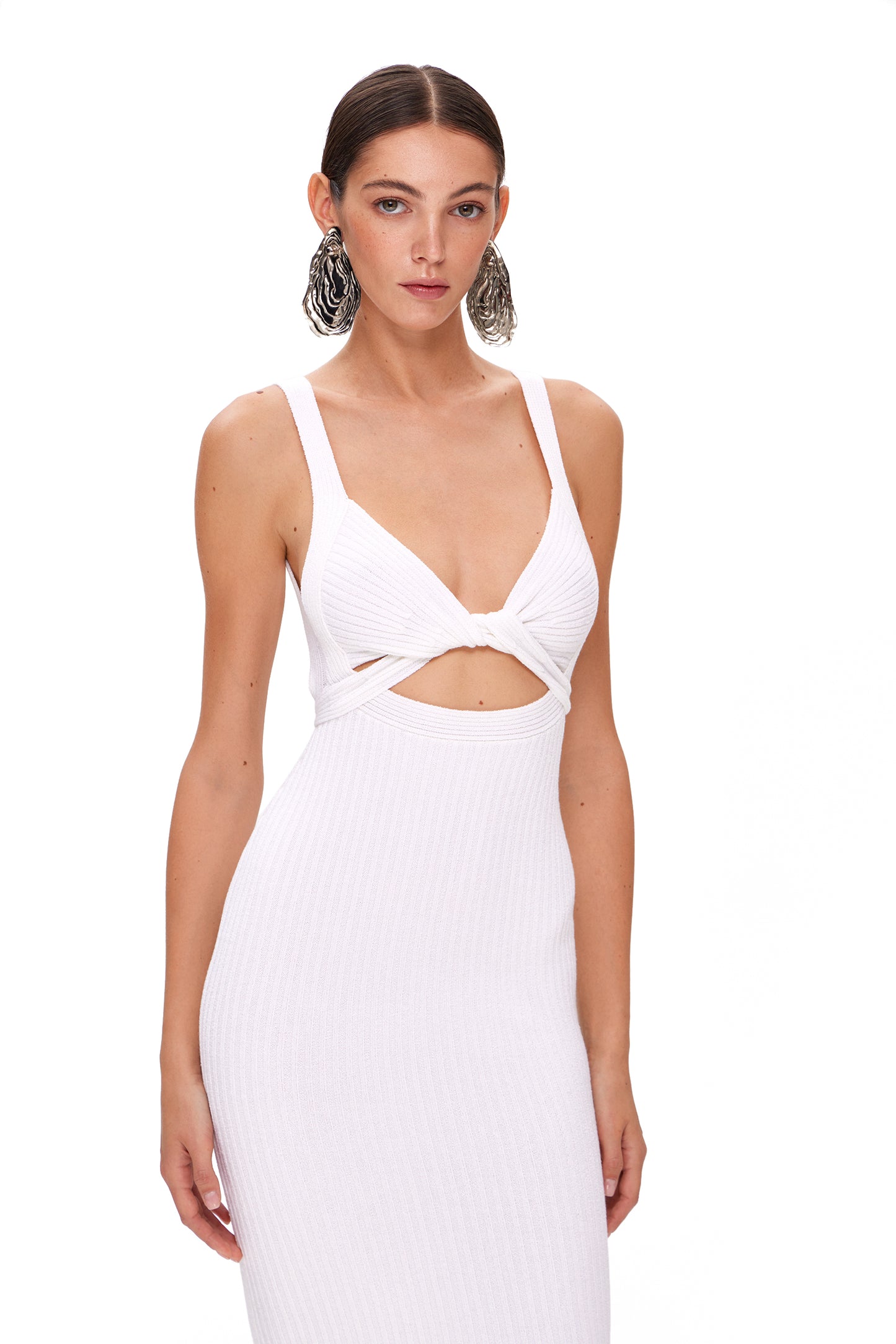 KNITTED LONG DRESS WITH TIE TOP AND OPEN BACK