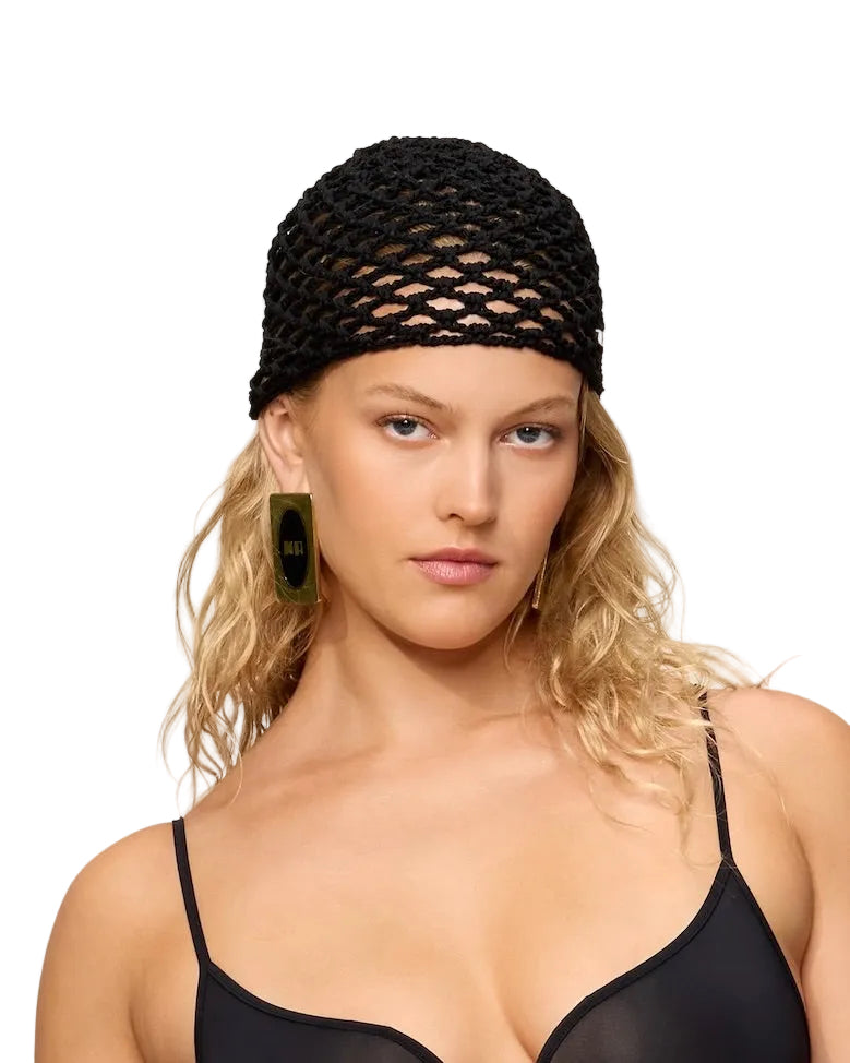 KNITTED HANDMADE SMALL RETRO STYLE HAT COLOR BLACK