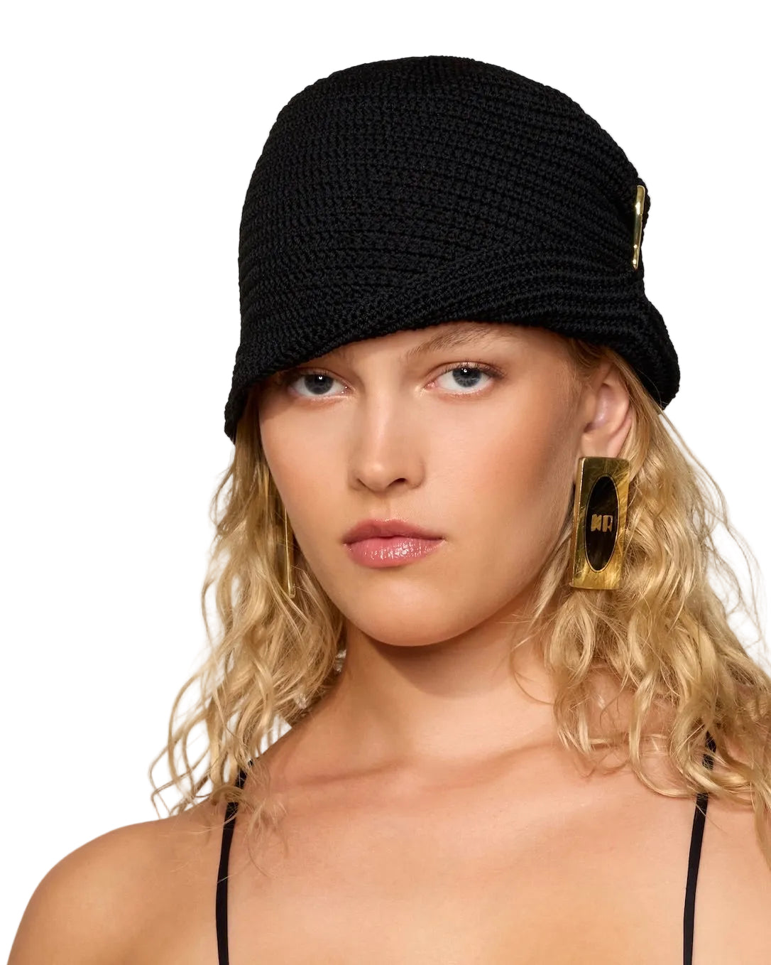 KNITTED HANDMADE MEDIUM RETRO STYLE CAP WITH SMALL HOOK DECOR COLOR BLACK