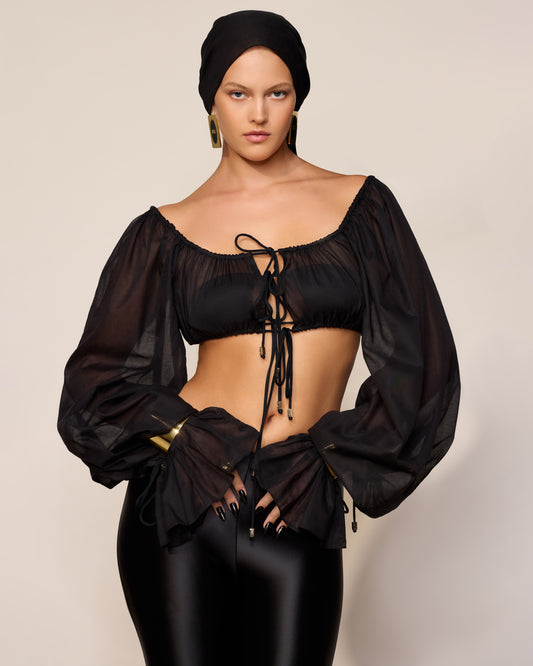 COTTON LONG SLEEVES CROP TOP COLOR BLACK