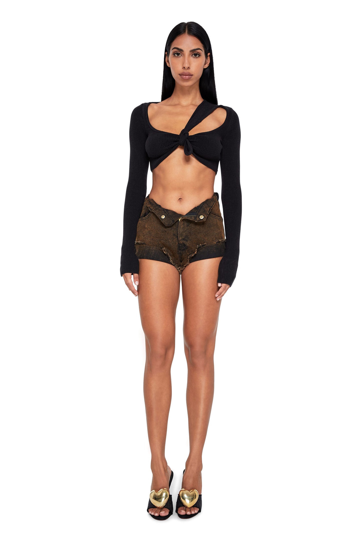 KNITTED TOP WITH SHOULDER LOOP AND LONG-SLEEVES