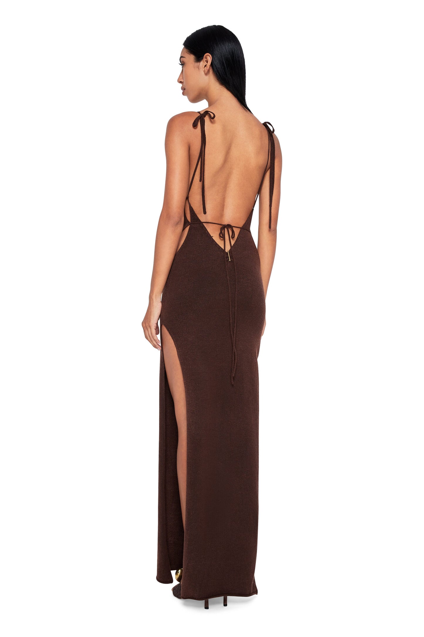 KNITTED MAXI DRESS WITH TWO HIGH SLITS AND OPEN BACK