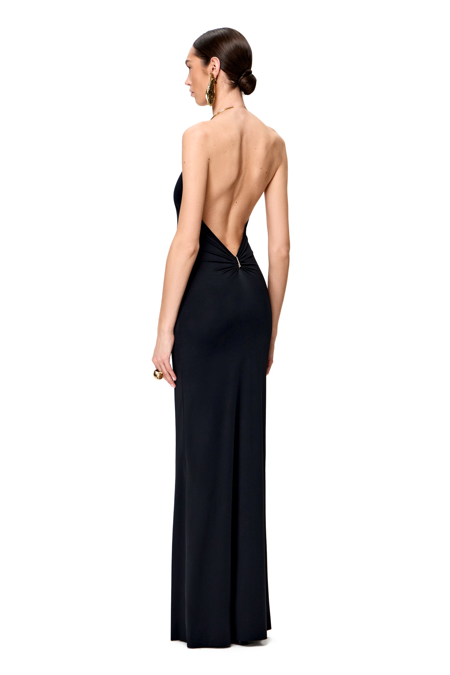 LYCRA MAXI DRESS METAL RING CHOCKER BLACK