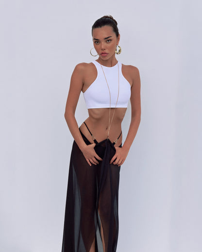 TOP AND SKIRT SET WITH LONG BASE METAL CHANE DECOR COLOR BLACK/WHITE