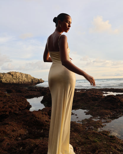 LYCRA STRAPPY DRESS WITH FISHING HOOK METALLIC MILK