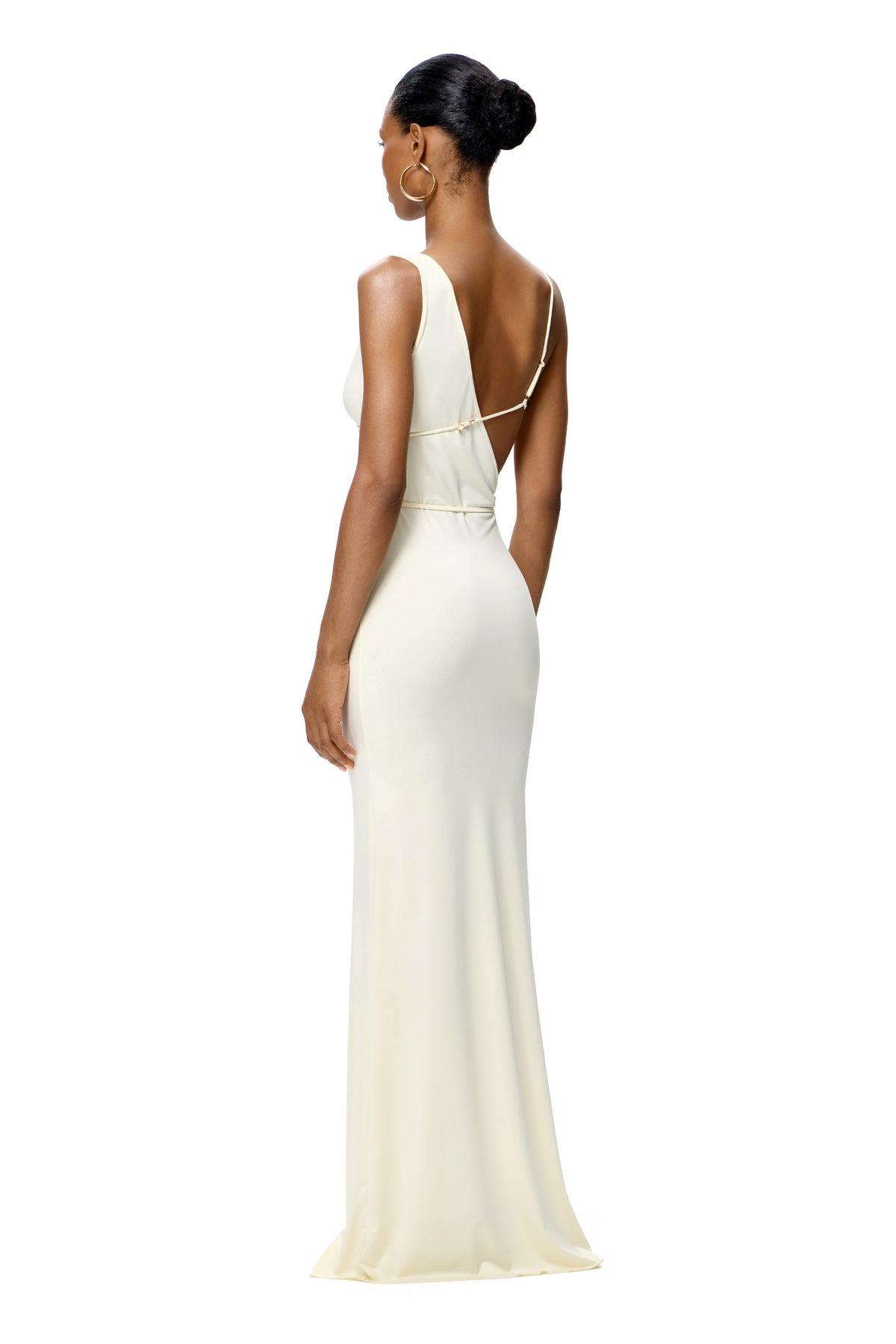COUTURE ASYMMETRICAL MAXI DRESS WITH HANDMADE BASE METAL BODY ACCESSORY COLOR MILK