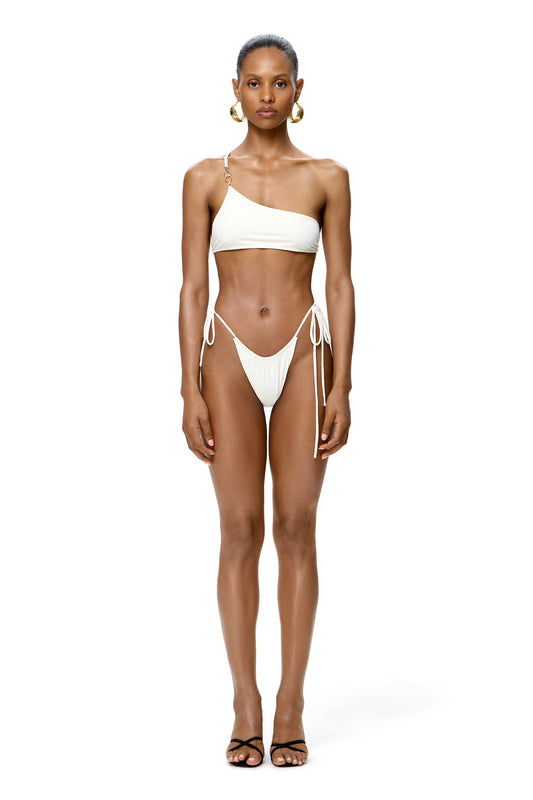 LYCRA BIKINI SET TOP-STIP AND BOTTOM WITH METAL SHELL DECOR COLOR MILK