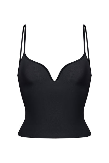 LYCRA THIN V-SHAPED NECKLINE TOP COLOR BLACK