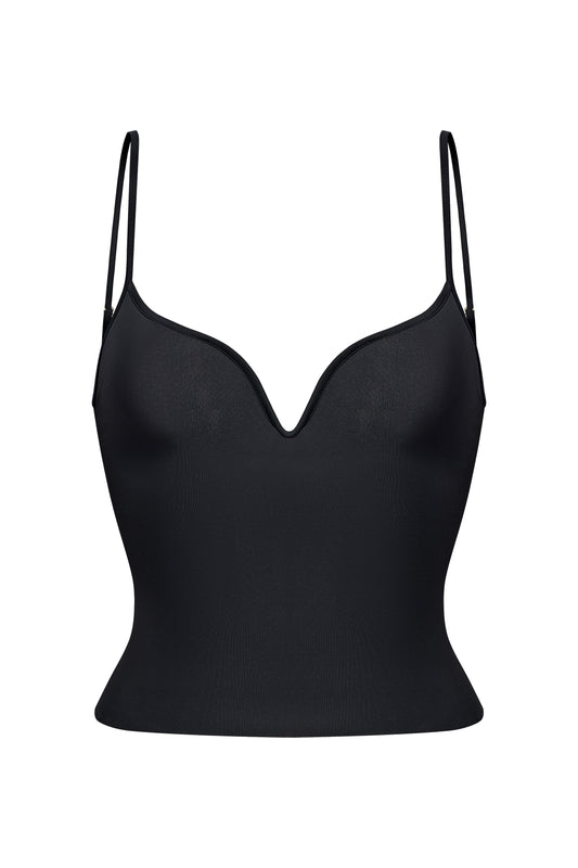 LYCRA THIN V-SHAPED NECKLINE TOP COLOR BLACK