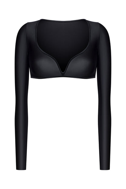LYCRA THIN V-SHAPED NECKLINE CROP TOP COLOR BLACK