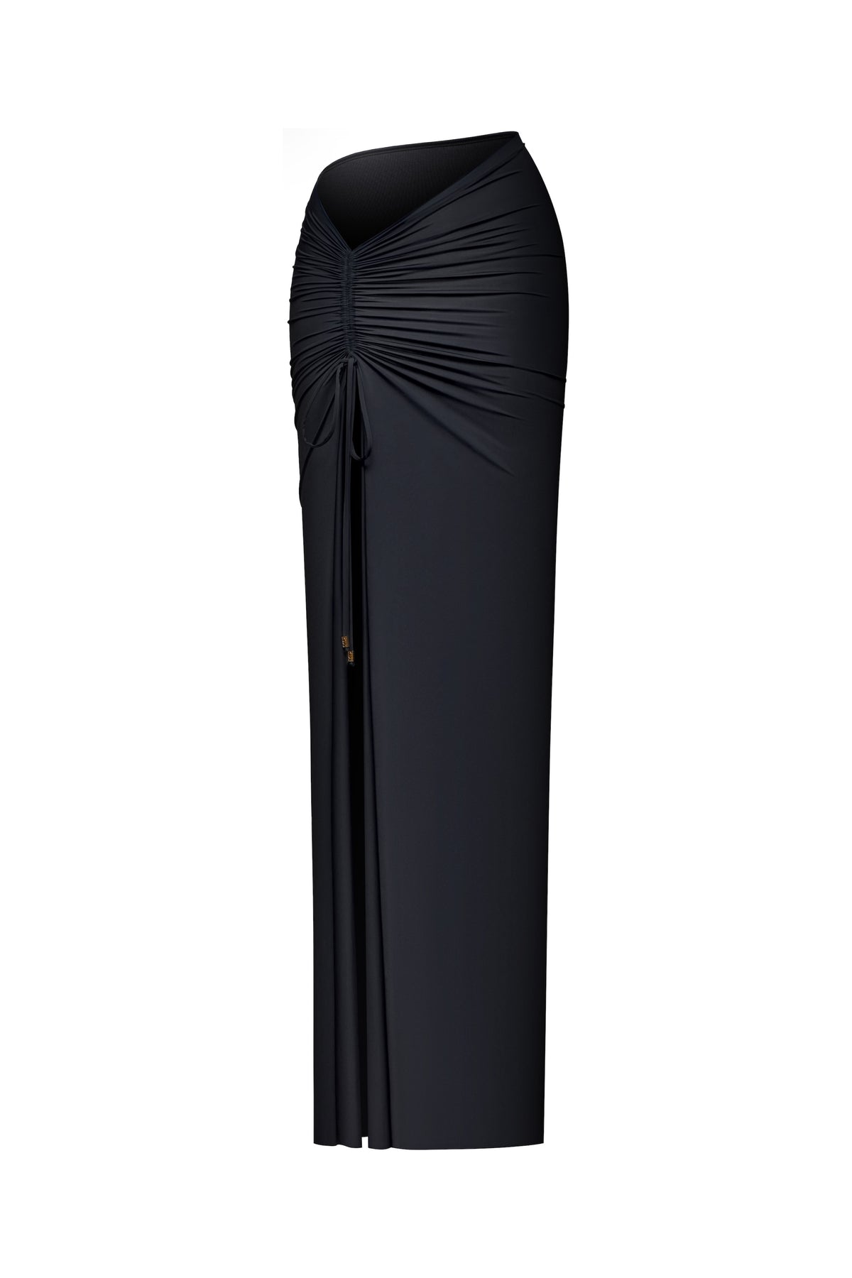 SET COUTURE MESH TOP WITH BASE METAL PEARL-BUTTON AND HIGH SLIT MAXI SKIRT BLACK