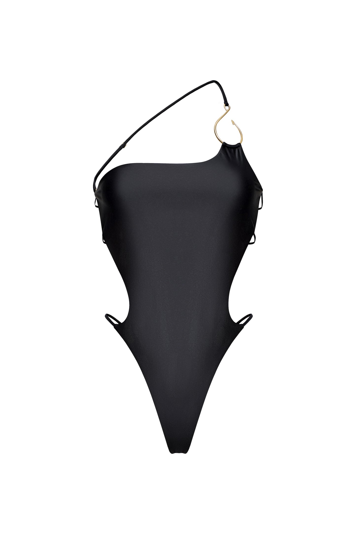 LYCRA ONE PIECE SWIMSUIT WITH BIG HOOK DECOR COLOR BLACK