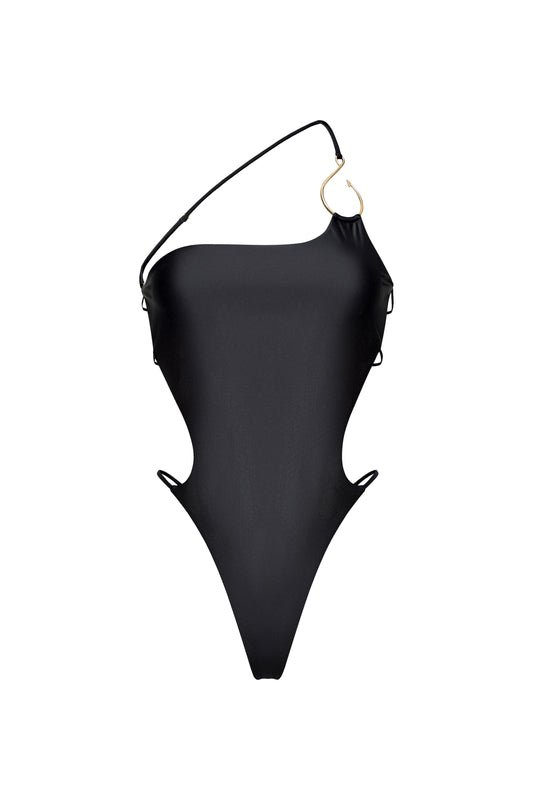 LYCRA ONE PIECE SWIMSUIT WITH BIG HOOK DECOR COLOR BLACK