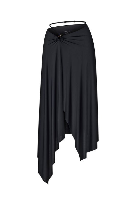 JERSEY ASYMMETRICAL SKIRT WITH SMALL METAL HOOK DECOR COLOR BLACK