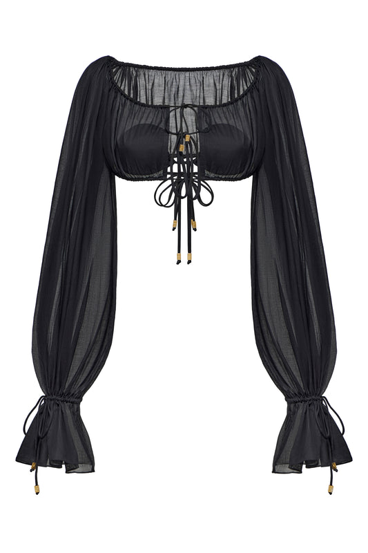 COTTON LONG SLEEVES CROP TOP COLOR BLACK