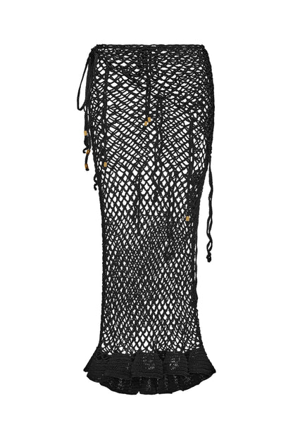 KNITTED MESH DRESS-SKIRT TRANSFORMER COLOR BLACK