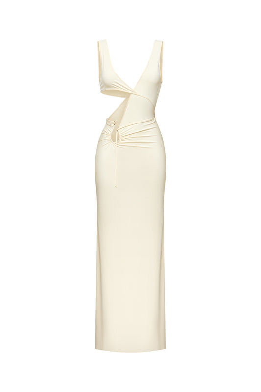 KNITTED COUTURE MAXI DRESS WITH DETACHABLE TOP COLOR MILK