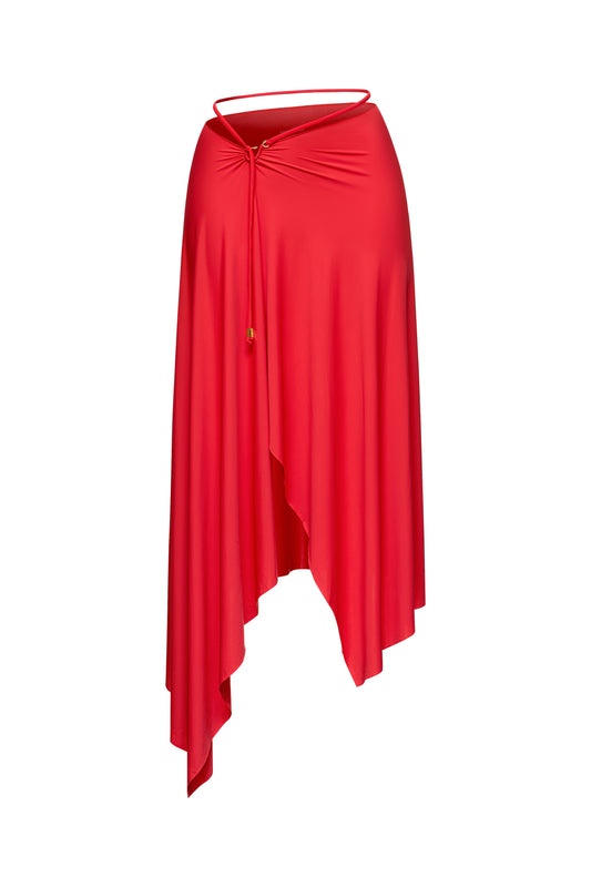 JERSEY ASYMMETRICAL SKIRT WITH SMALL METAL HOOK DECOR COLOR RED