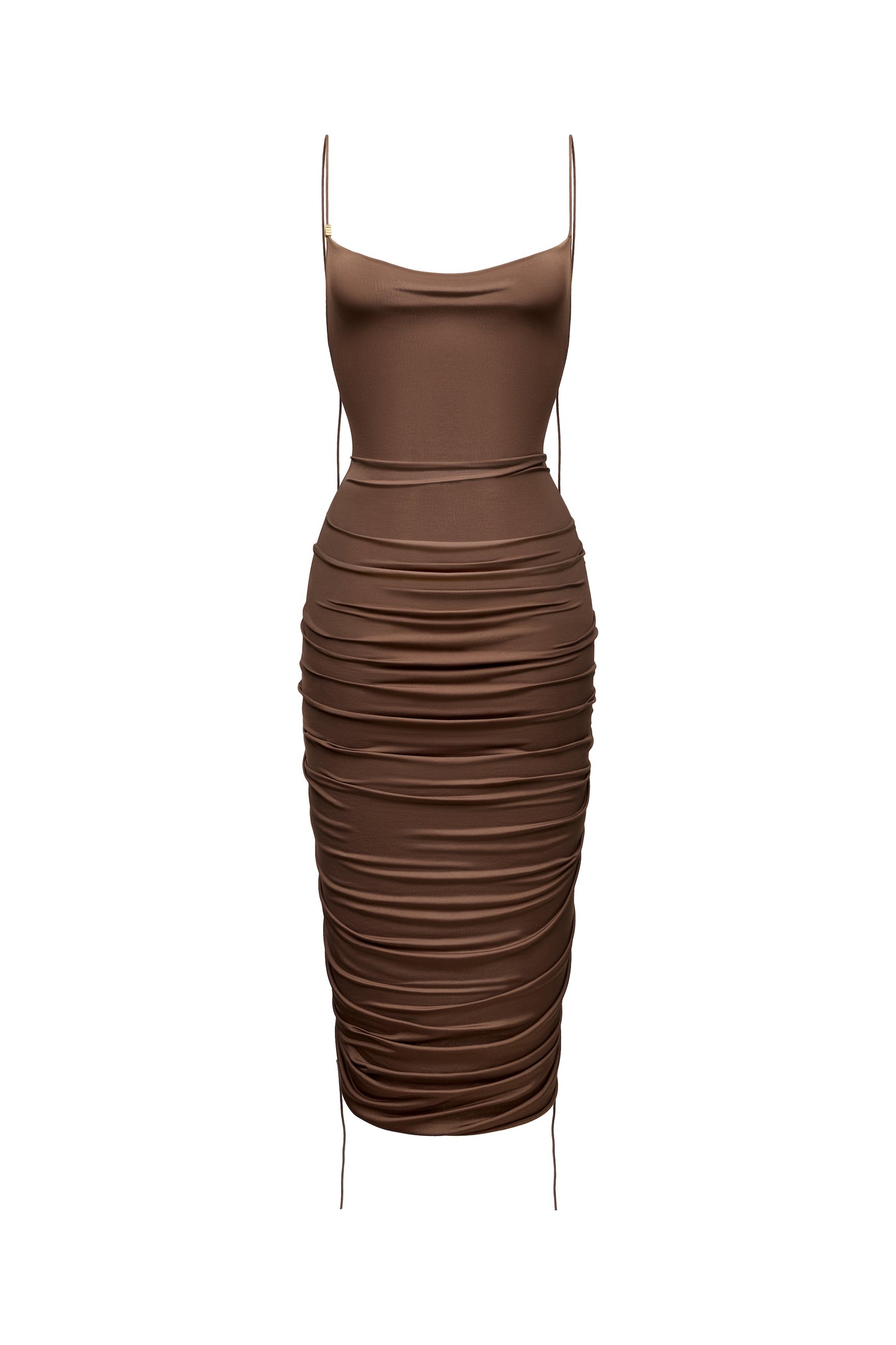 LYCRA STRAPPY DRESS WITH BACK GATHERING COLOR CHOCOLATE