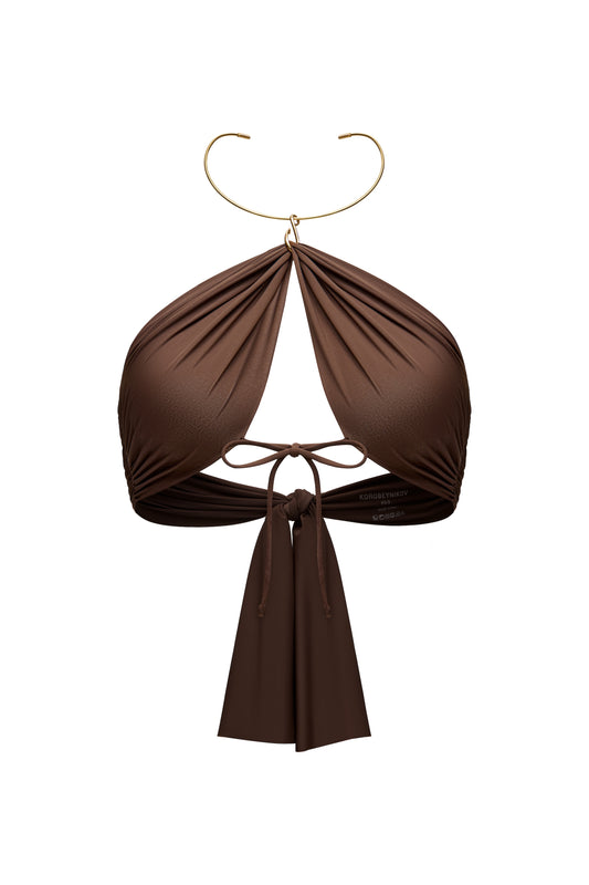 LYCRA BIKINI SET TOP WITH METAL CHOCKER AND BOTTOM COLOR CHOCOLATE